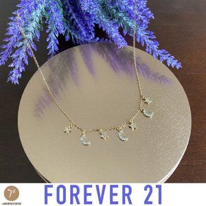 NWOT Forever 21 Moon & Stars Charm Necklace Boho Witchy Sparkly Astrology Choker